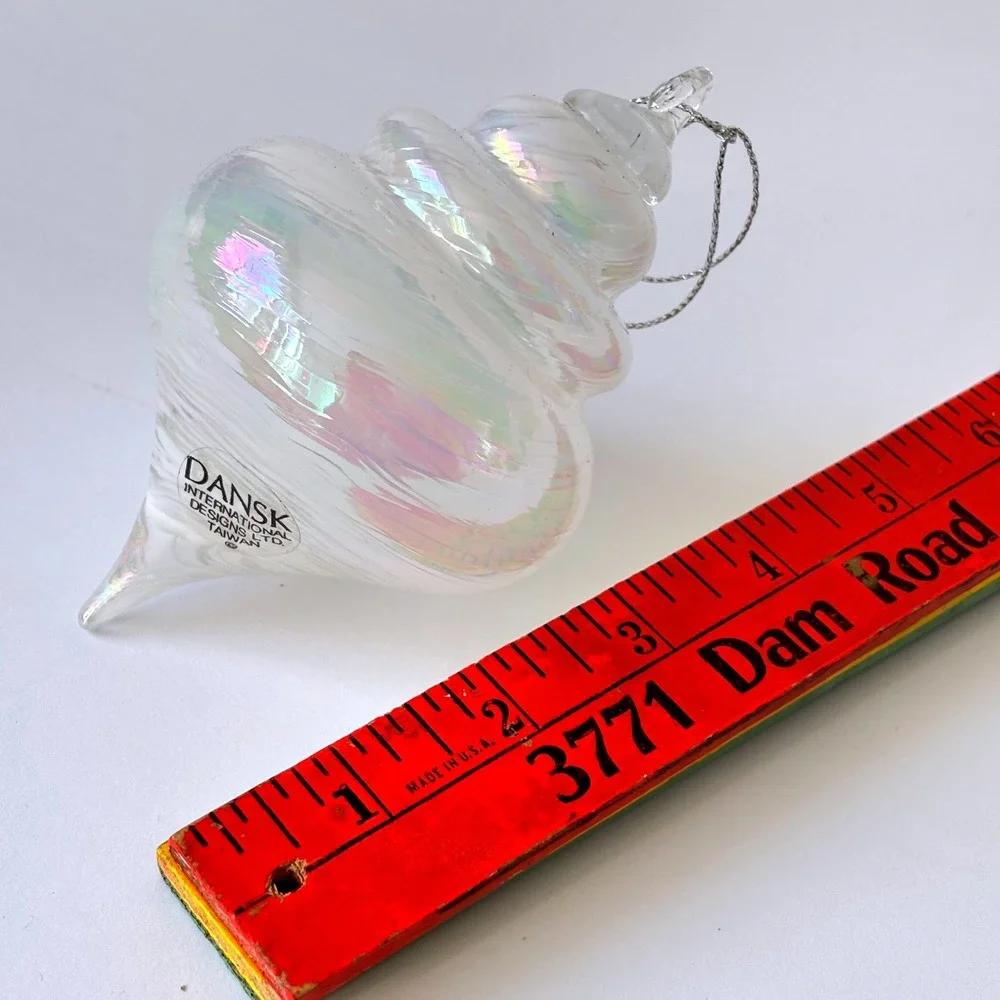 Vintage Dansk Glass Shell Christmas Ornament Iridescent Swirl White‎ Coastal